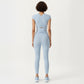 Short Sleeve Ribbed Active Crop Top with Scoop Neck and Back Strap Detail