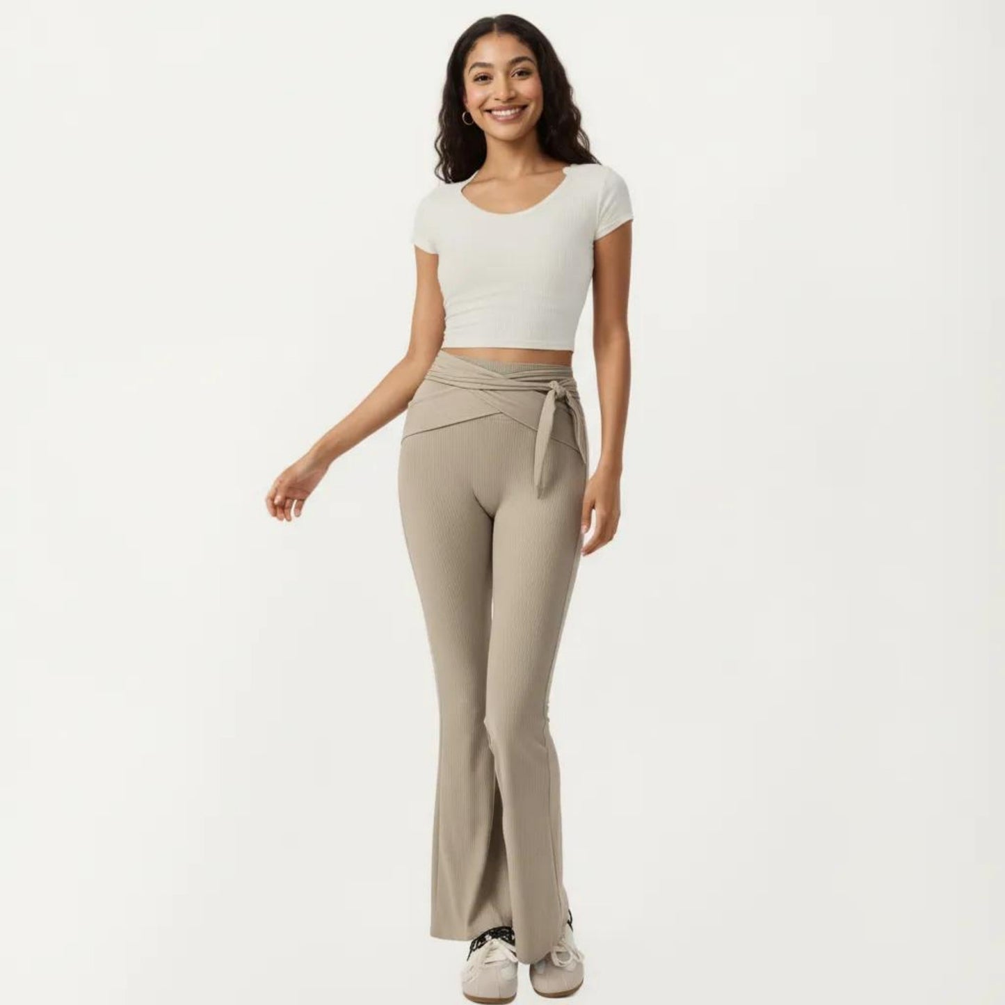 Short Sleeve Ribbed Active Crop Top with Scoop Neck and Back Strap Detail