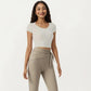 Short Sleeve Ribbed Active Crop Top with Scoop Neck and Back Strap Detail