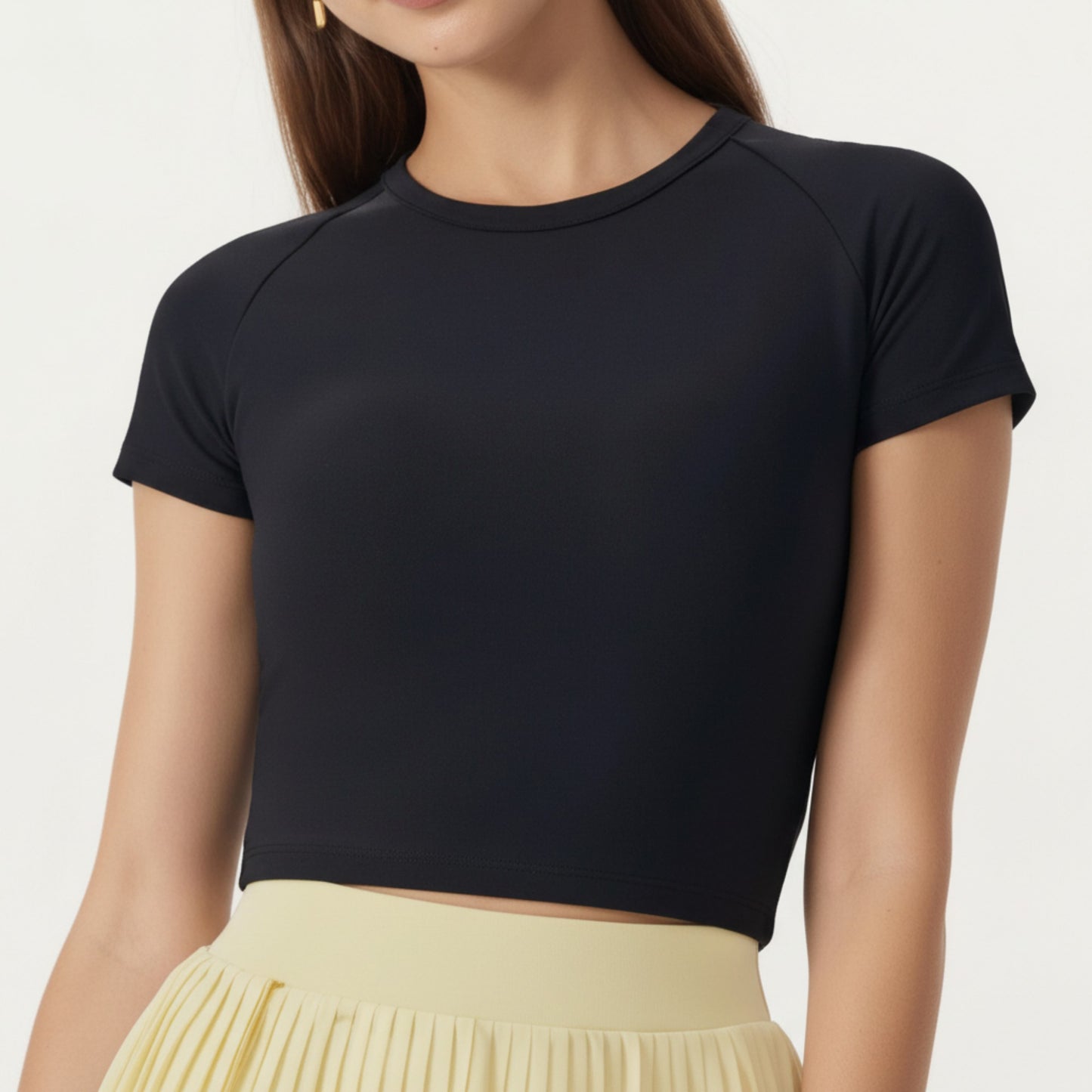 Short Sleeve Cropped Active Top with Open Back Tie Detail and Stretch Fit
