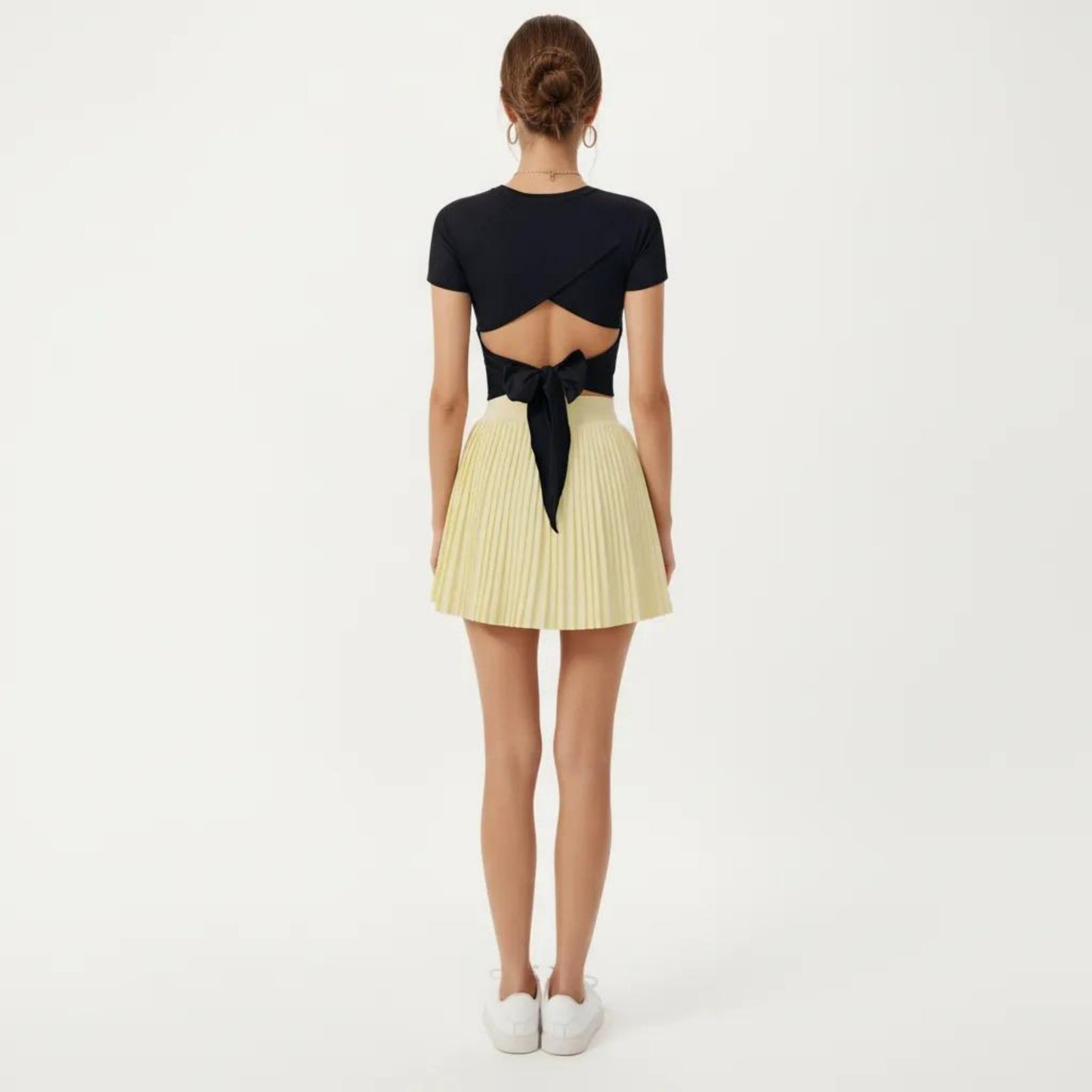 Short Sleeve Cropped Active Top with Open Back Tie Detail and Stretch Fit