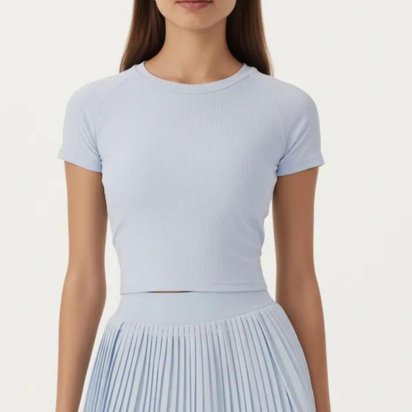 Short Sleeve Cropped Active Top with Open Back Tie Detail and Stretch Fit