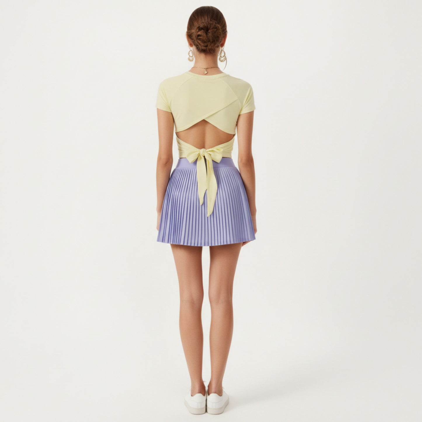 Short Sleeve Cropped Active Top with Open Back Tie Detail and Stretch Fit