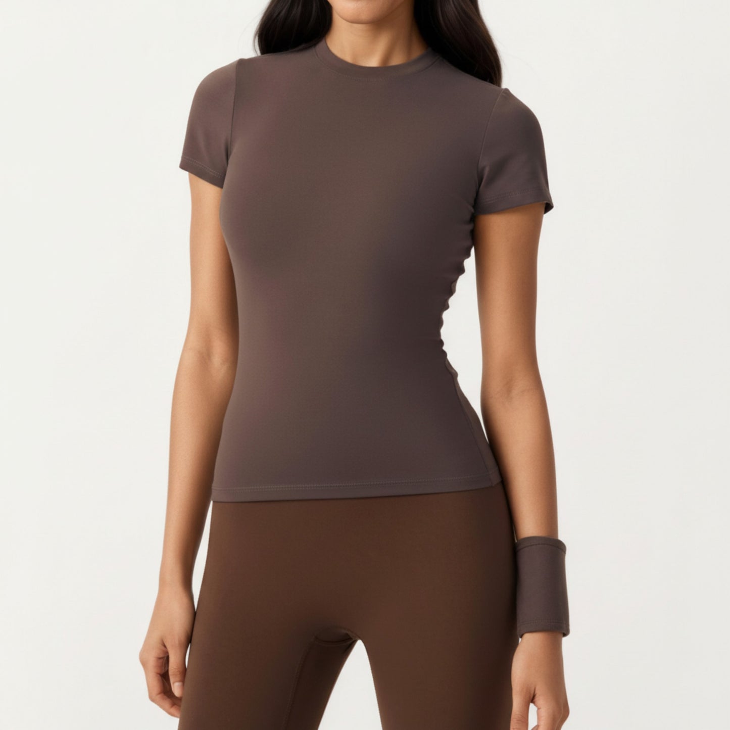 Short Sleeve Fitted Active T Shirt with Crew Neck and Stretch Performance Fabric