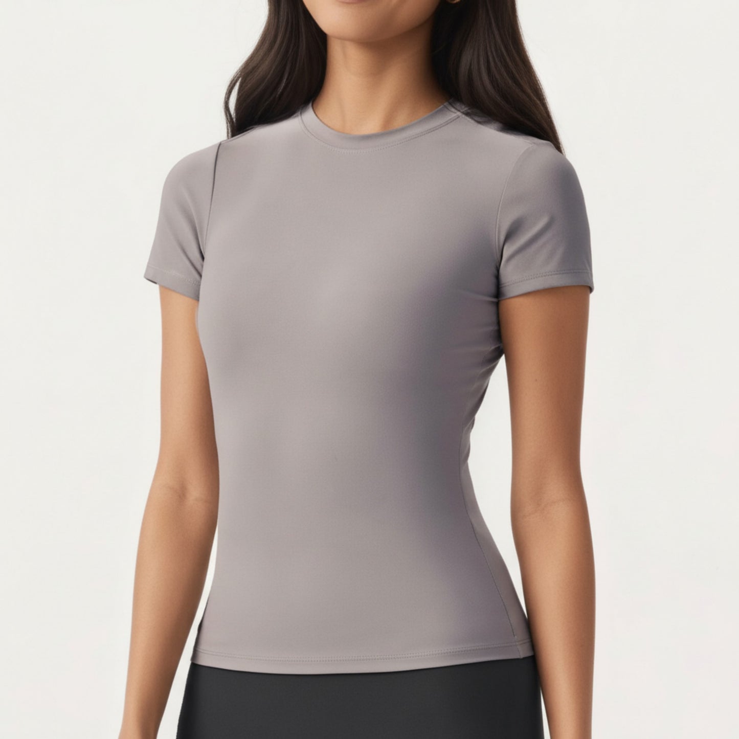 Short Sleeve Fitted Active T Shirt with Crew Neck and Stretch Performance Fabric