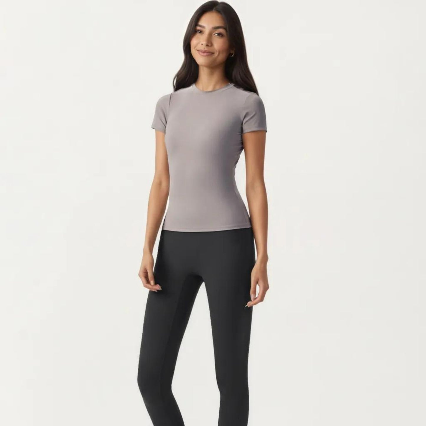 Short Sleeve Fitted Active T Shirt with Crew Neck and Stretch Performance Fabric