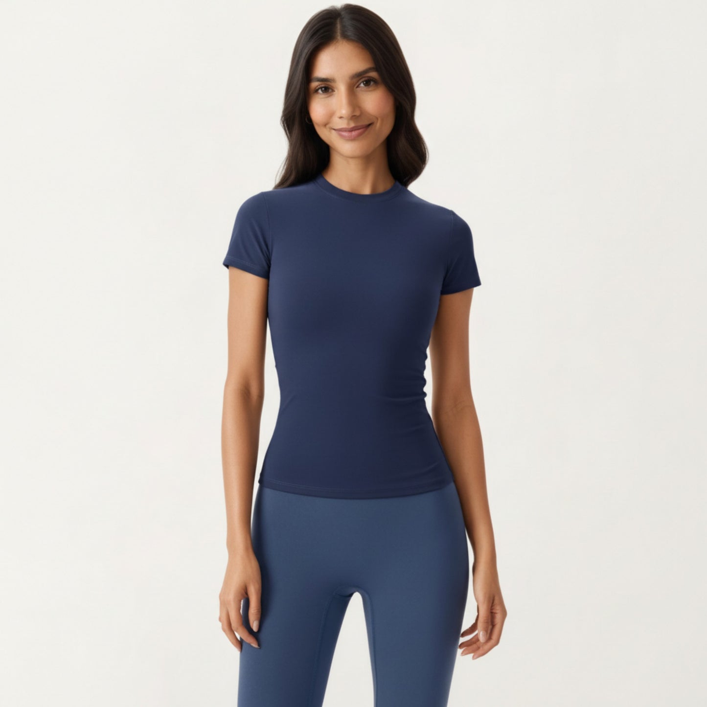 Short Sleeve Fitted Active T Shirt with Crew Neck and Stretch Performance Fabric
