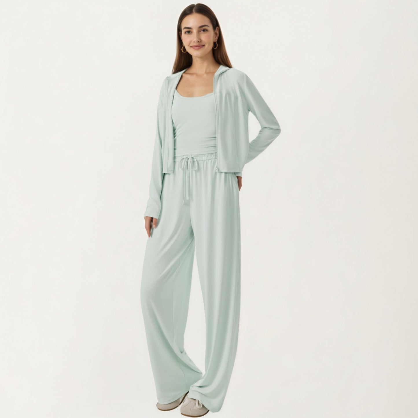 3-Piece Activewear Set with Sleeveless Tank Cropped Jacket and Drawstring Athletic Pants