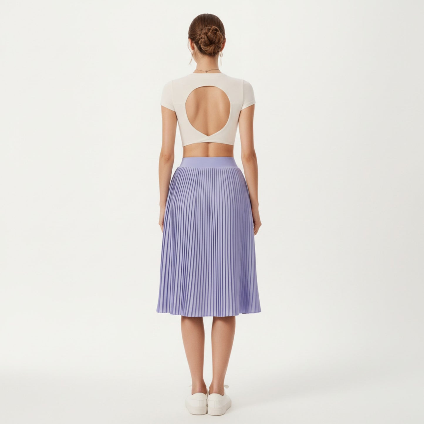 Short Sleeve Cropped Top with Open Back Cutout and Stretch Fit
