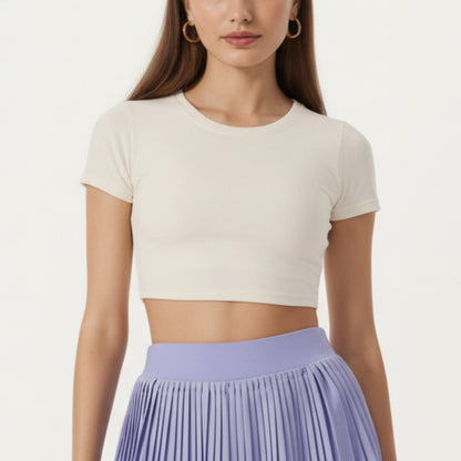 Short Sleeve Cropped Top with Open Back Cutout and Stretch Fit