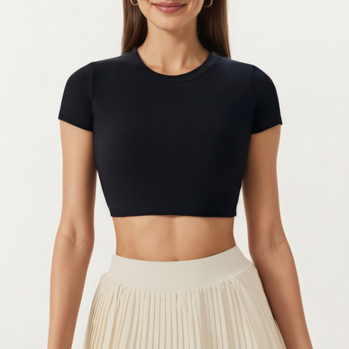 Short Sleeve Cropped Top with Open Back Cutout and Stretch Fit