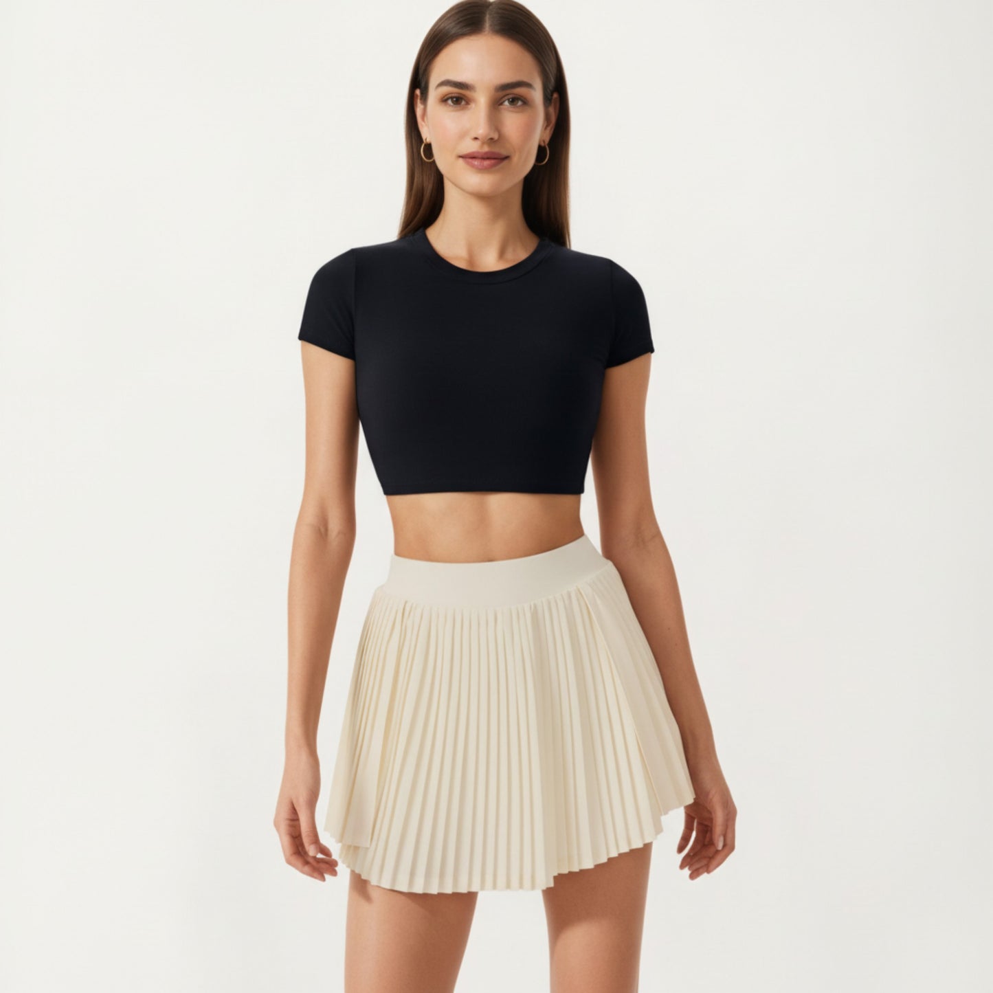 Short Sleeve Cropped Top with Open Back Cutout and Stretch Fit