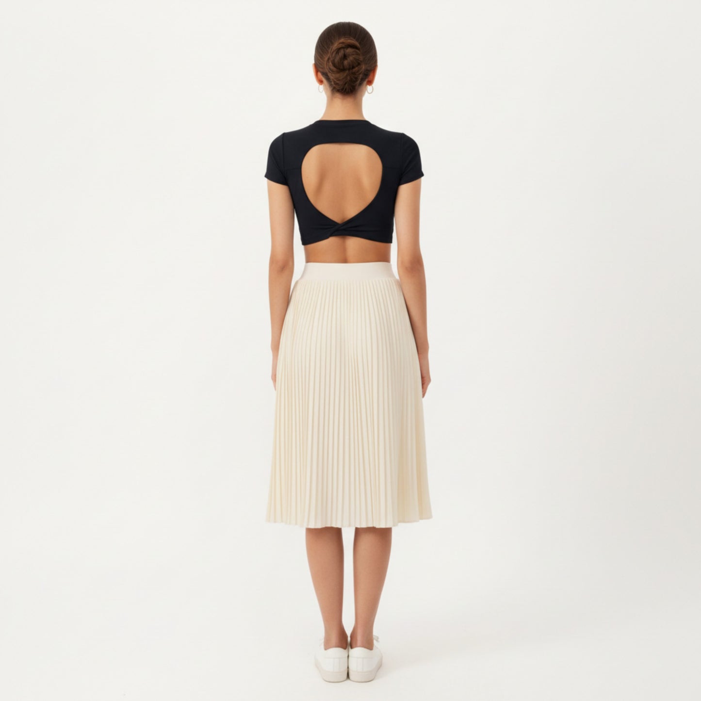 Short Sleeve Cropped Top with Open Back Cutout and Stretch Fit