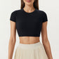 Short Sleeve Cropped Top with Open Back Cutout and Stretch Fit