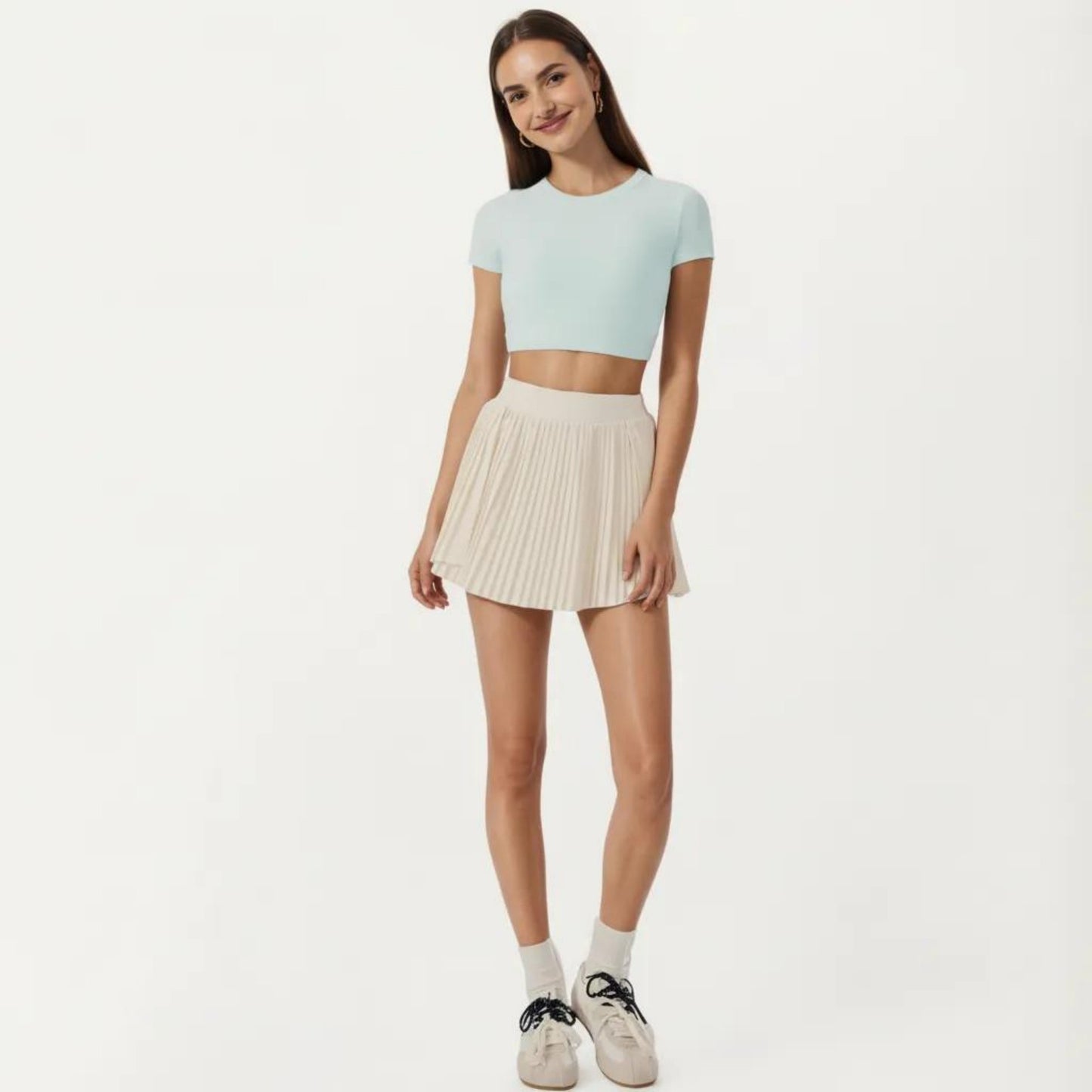 Short Sleeve Cropped Top with Open Back Cutout and Stretch Fit