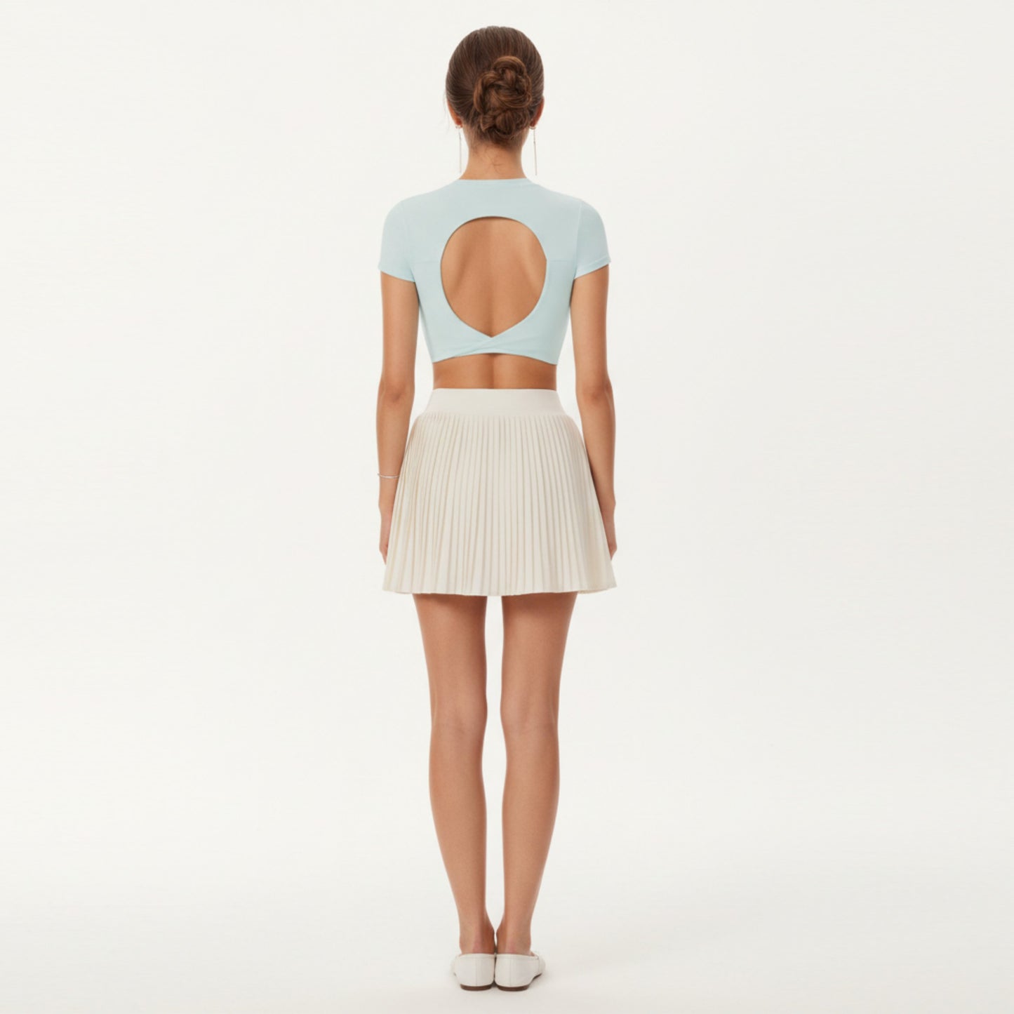 Short Sleeve Cropped Top with Open Back Cutout and Stretch Fit