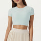 Short Sleeve Cropped Top with Open Back Cutout and Stretch Fit