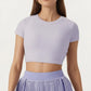 Short Sleeve Cropped Top with Open Back Cutout and Stretch Fit