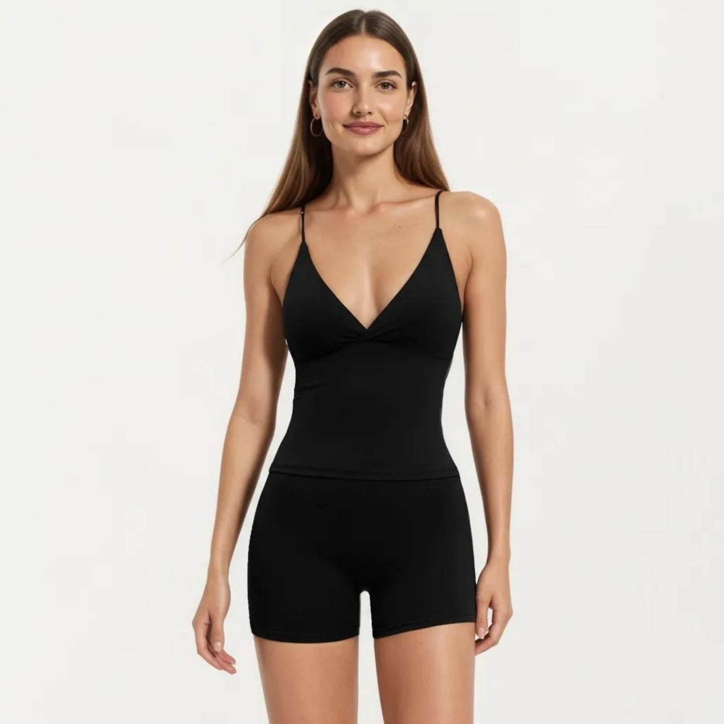 Seamless Active Tank Top with Adjustable Spaghetti Straps and Light Support Built In Bra