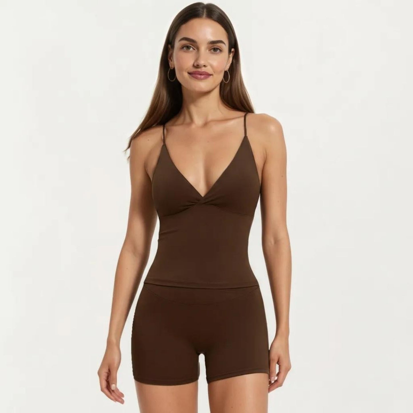 Seamless Active Tank Top with Adjustable Spaghetti Straps and Light Support Built In Bra