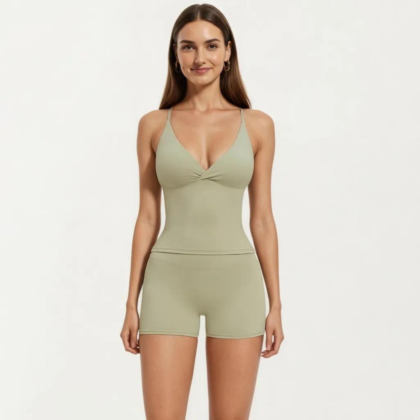 Seamless Active Tank Top with Adjustable Spaghetti Straps and Light Support Built In Bra