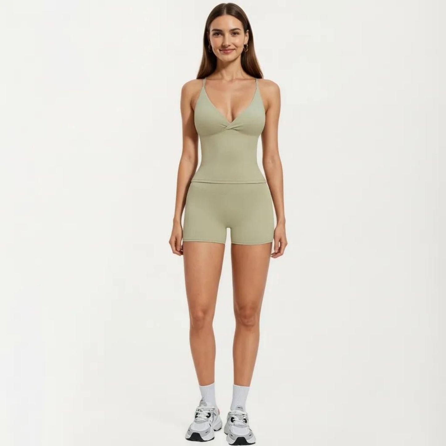 Seamless Active Tank Top with Adjustable Spaghetti Straps and Light Support Built In Bra
