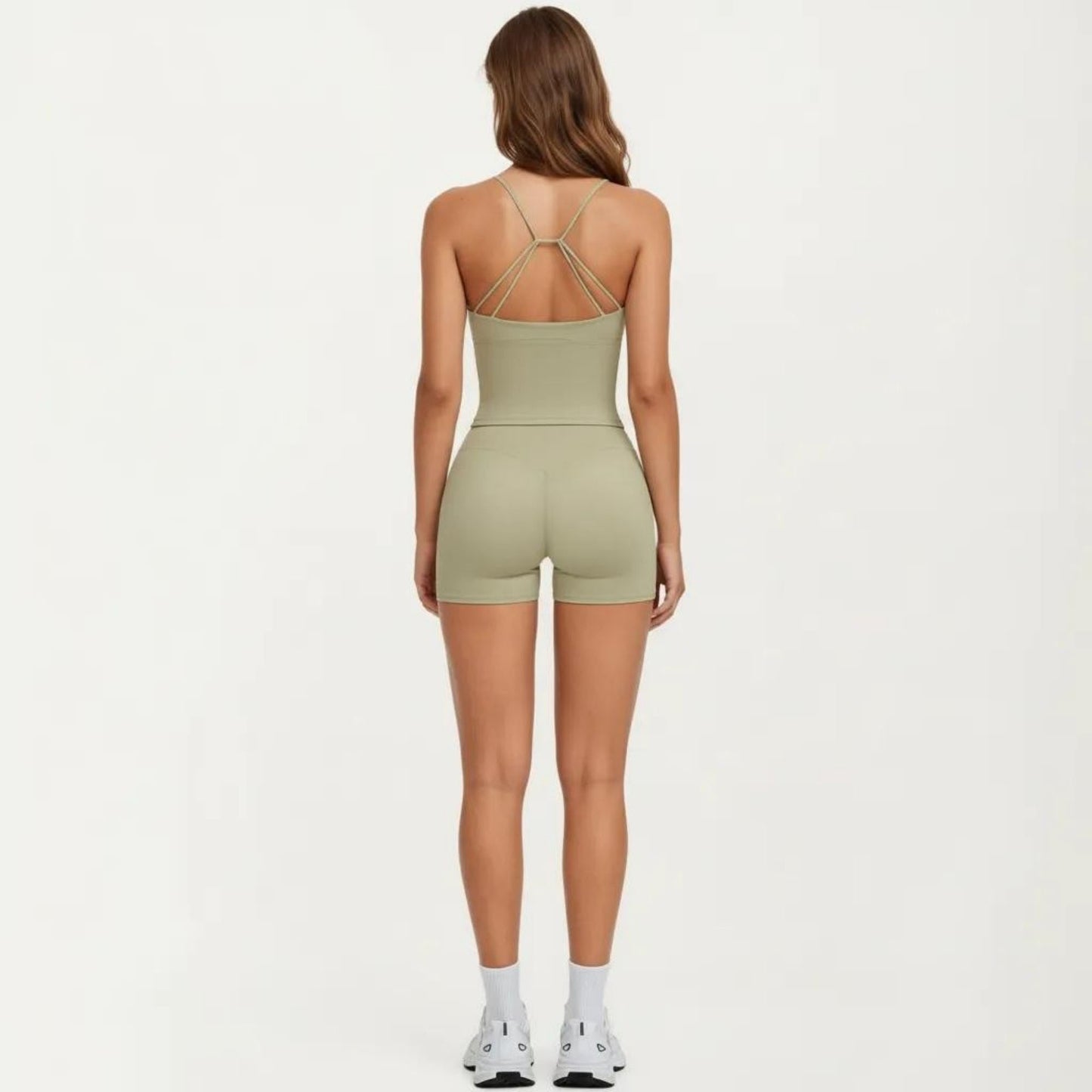 Seamless Active Tank Top with Adjustable Spaghetti Straps and Light Support Built In Bra