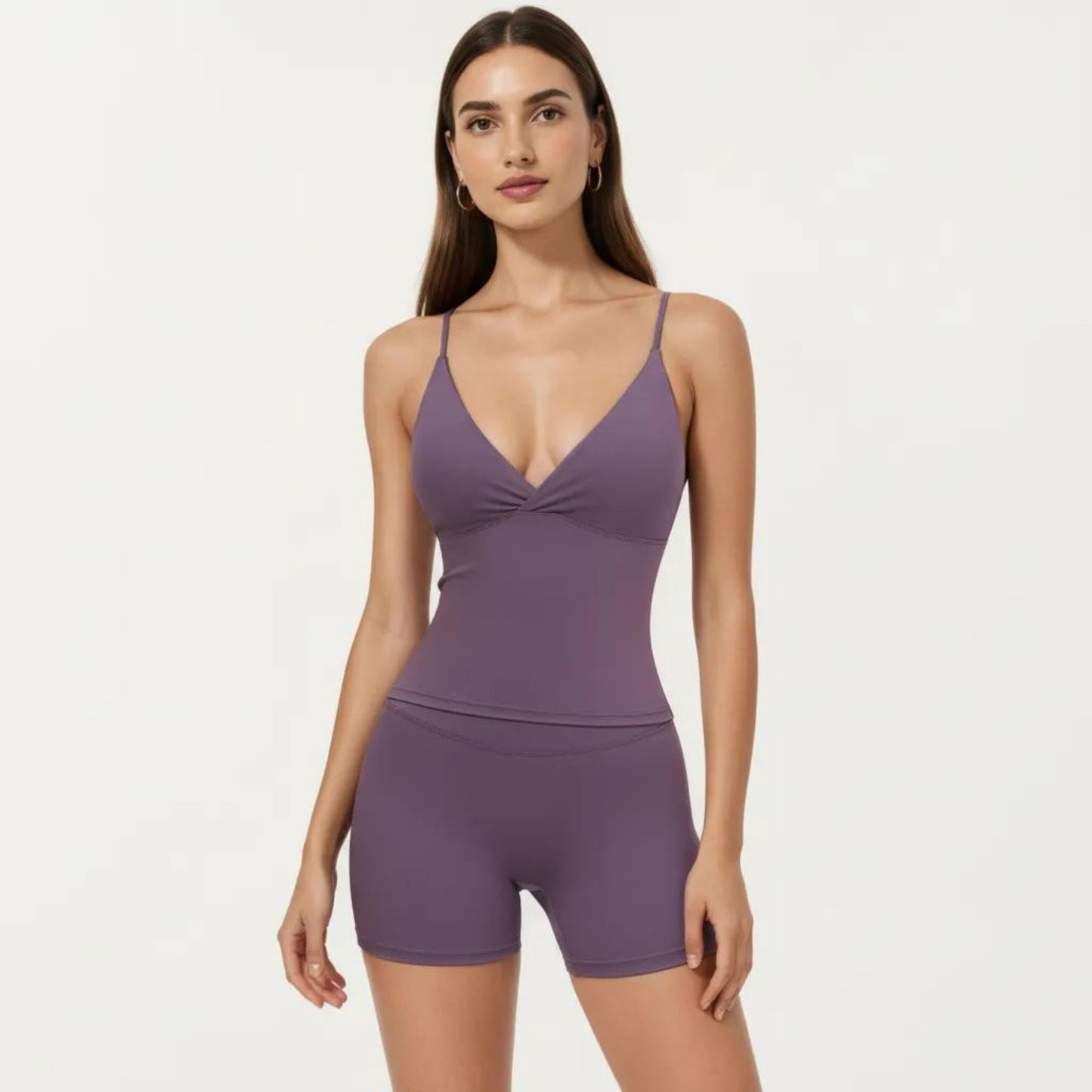 Seamless Active Tank Top with Adjustable Spaghetti Straps and Light Support Built In Bra
