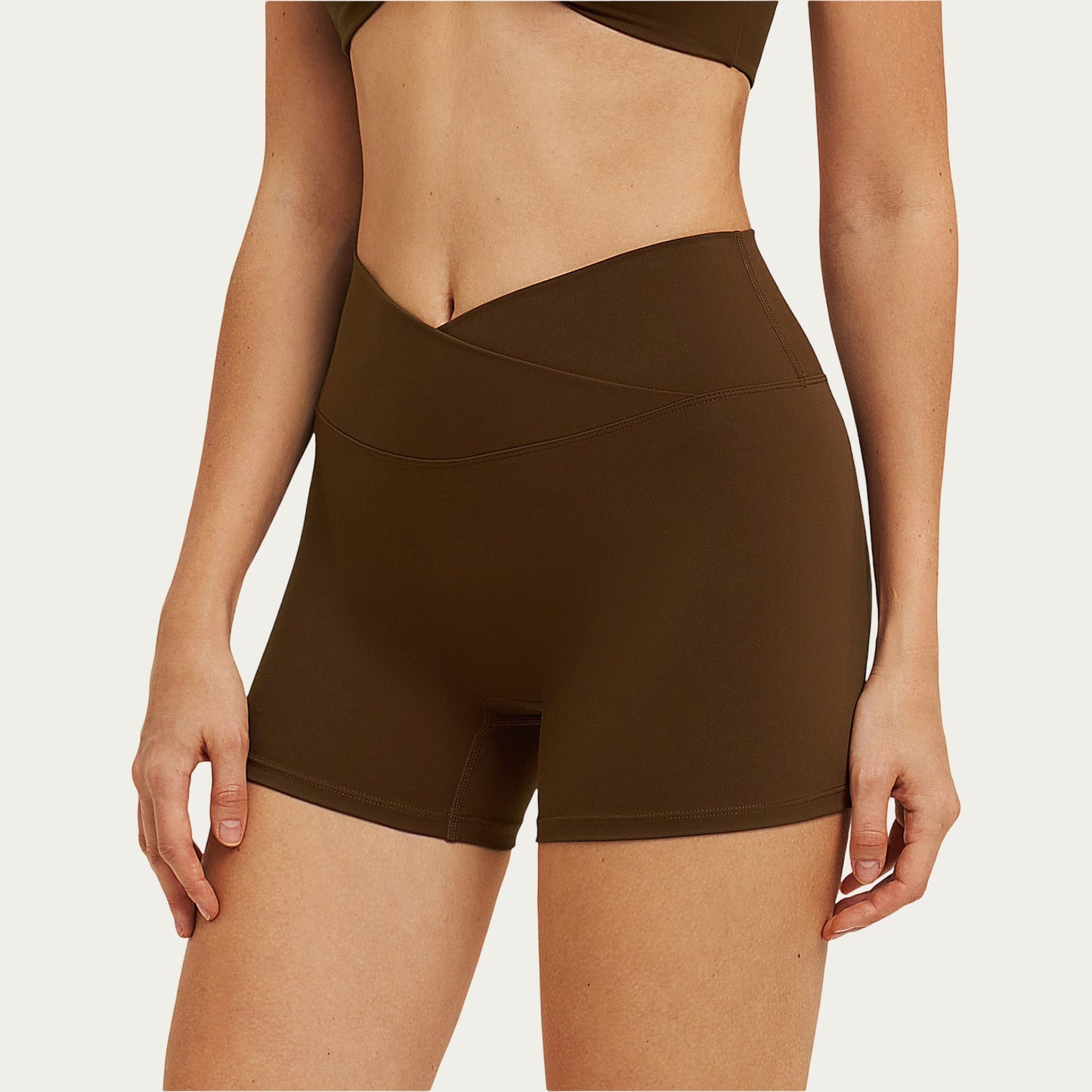 High Waist Crossover Workout Biker Shorts Stretch Athletic Yoga Shorts for Training Fitness