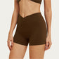 High Waist Crossover Workout Biker Shorts Stretch Athletic Yoga Shorts for Training Fitness