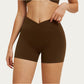 High Waist Crossover Workout Biker Shorts Stretch Athletic Yoga Shorts for Training Fitness