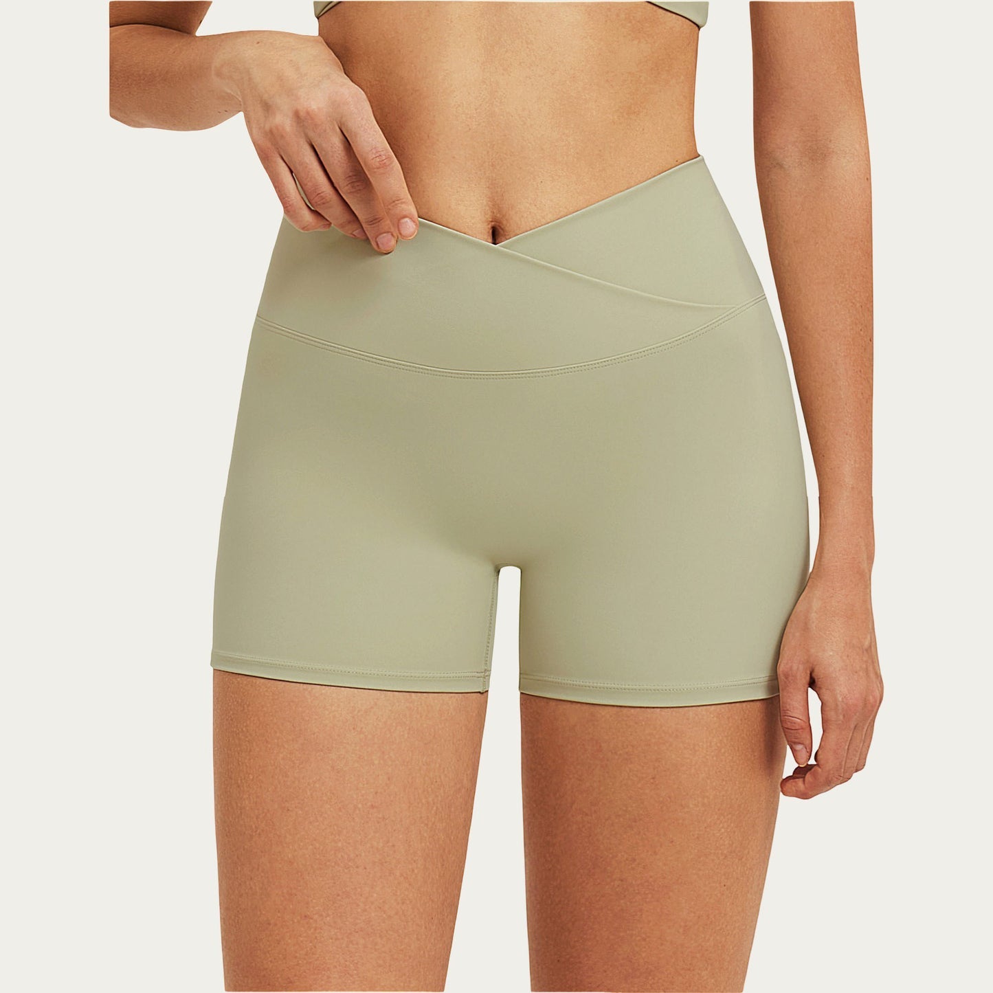High Waist Crossover Workout Biker Shorts Stretch Athletic Yoga Shorts for Training Fitness