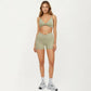High Waist Crossover Workout Biker Shorts Stretch Athletic Yoga Shorts for Training Fitness