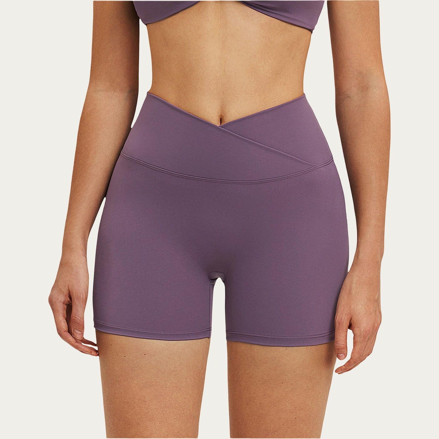 High Waist Crossover Workout Biker Shorts Stretch Athletic Yoga Shorts for Training Fitness