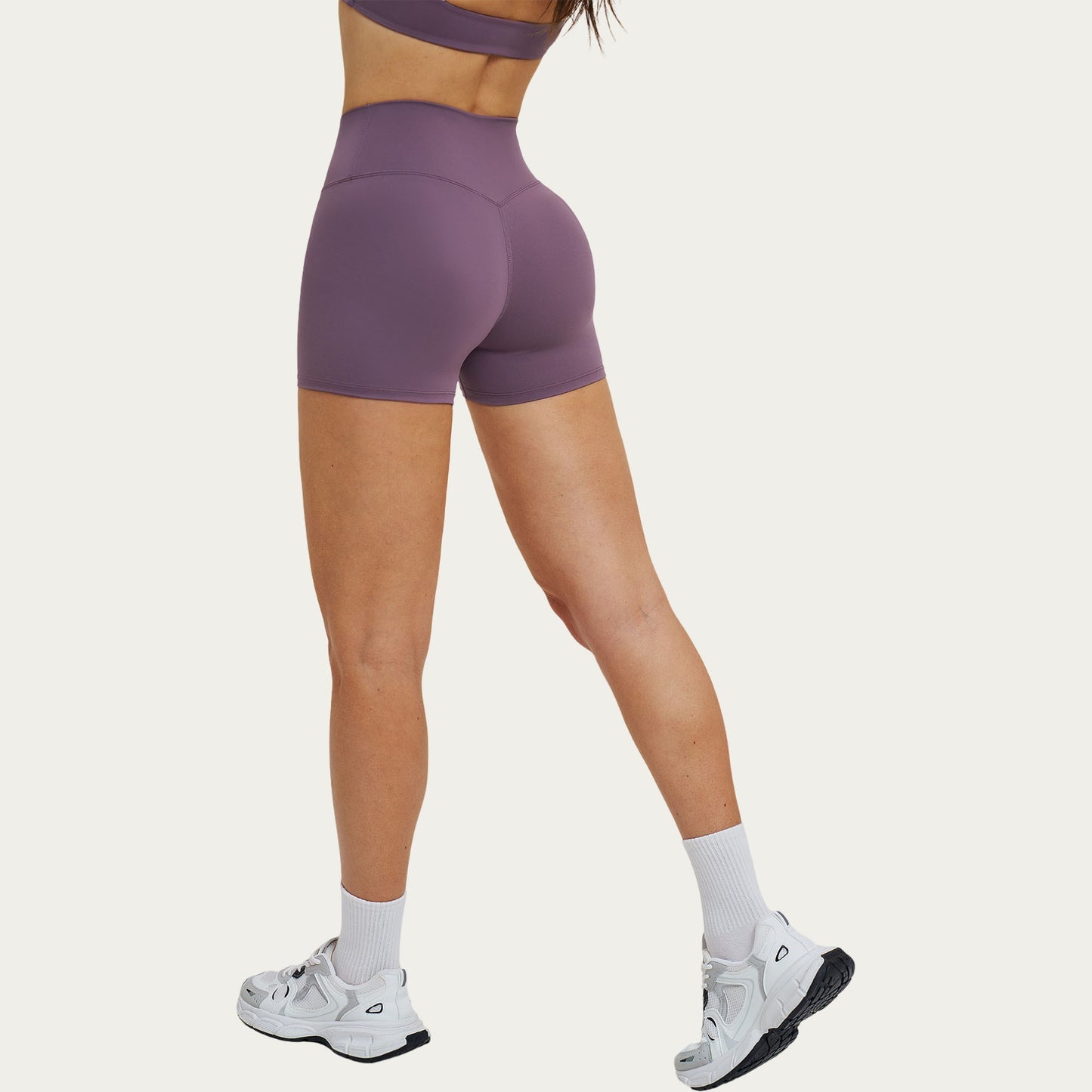 High Waist Crossover Workout Biker Shorts Stretch Athletic Yoga Shorts for Training Fitness
