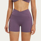 High Waist Crossover Workout Biker Shorts Stretch Athletic Yoga Shorts for Training Fitness