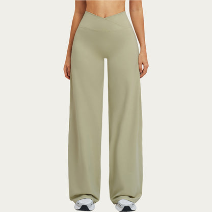 Crossover Wide Leg Yoga Pants Stretch Athletic Lounge Workout Pants for Training Fitness