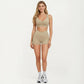 High Waist Crossover Athletic Biker Shorts Stretch Workout Yoga Shorts with Side Pocket