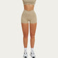 High Waist Crossover Athletic Biker Shorts Stretch Workout Yoga Shorts with Side Pocket