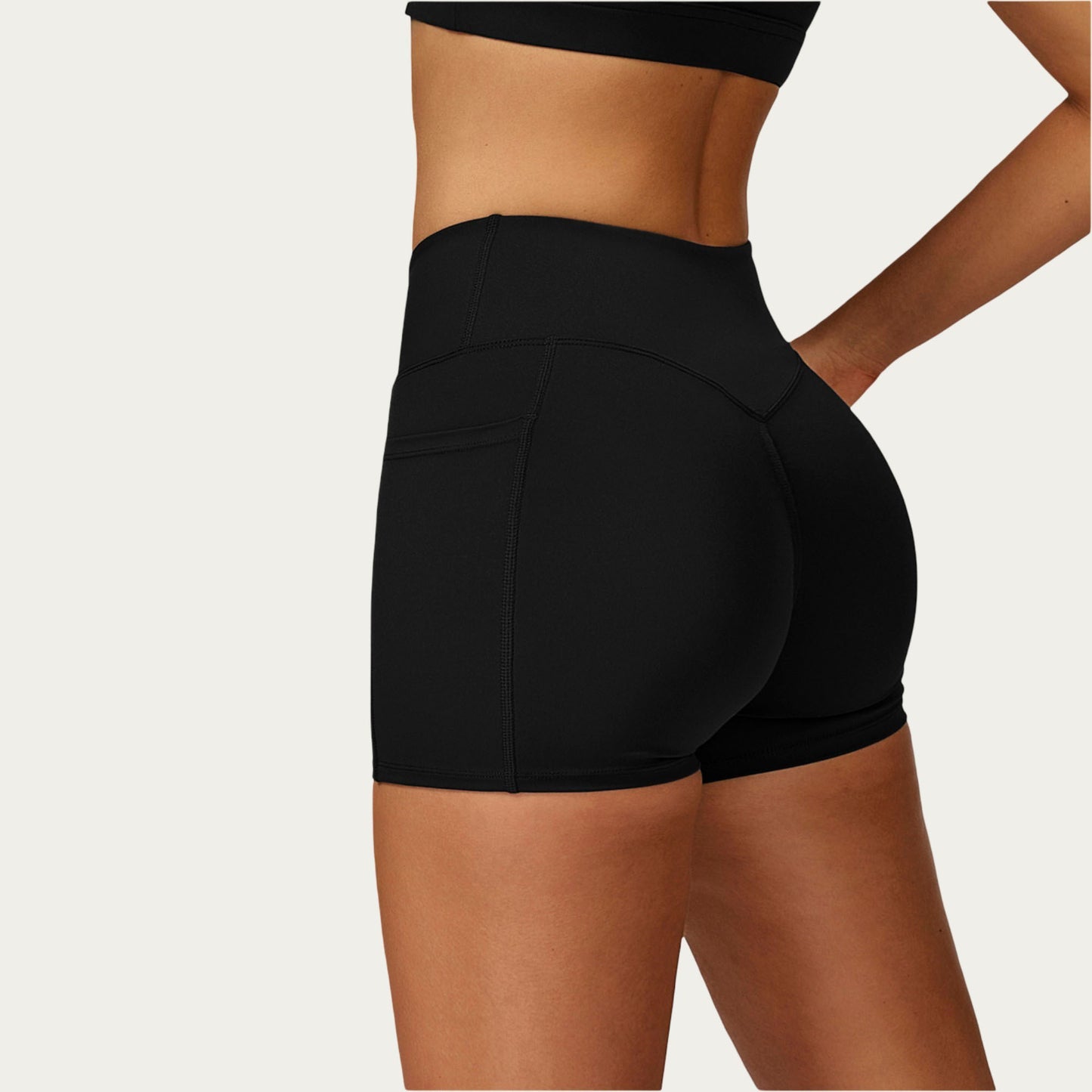 High Waist Crossover Athletic Biker Shorts Stretch Workout Yoga Shorts with Side Pocket