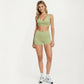 High Waist Crossover Athletic Biker Shorts Stretch Workout Yoga Shorts with Side Pocket
