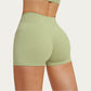 High Waist Crossover Athletic Biker Shorts Stretch Workout Yoga Shorts with Side Pocket