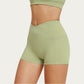 High Waist Crossover Athletic Biker Shorts Stretch Workout Yoga Shorts with Side Pocket