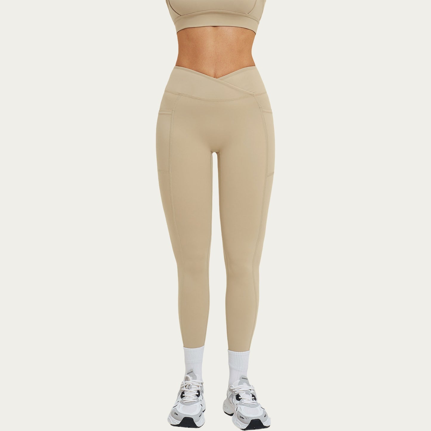 High Waist Crossover Workout Leggings Stretch Athletic Yoga Pants with Side Pocket