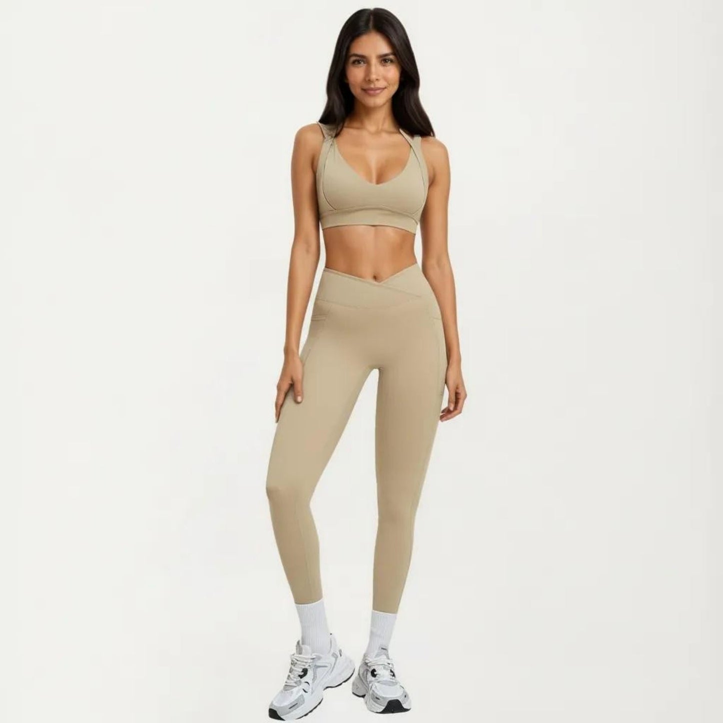 High Waist Crossover Workout Leggings Stretch Athletic Yoga Pants with Side Pocket