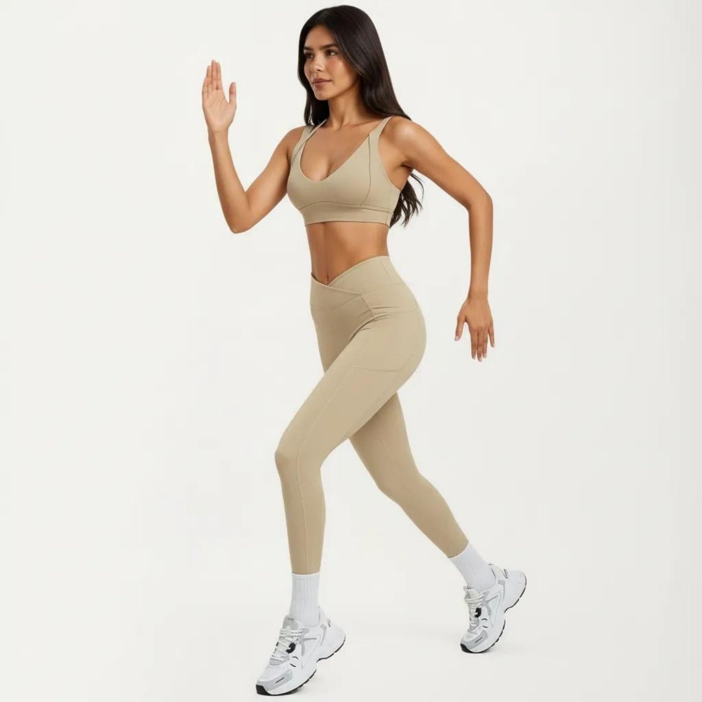 High Waist Crossover Workout Leggings Stretch Athletic Yoga Pants with Side Pocket