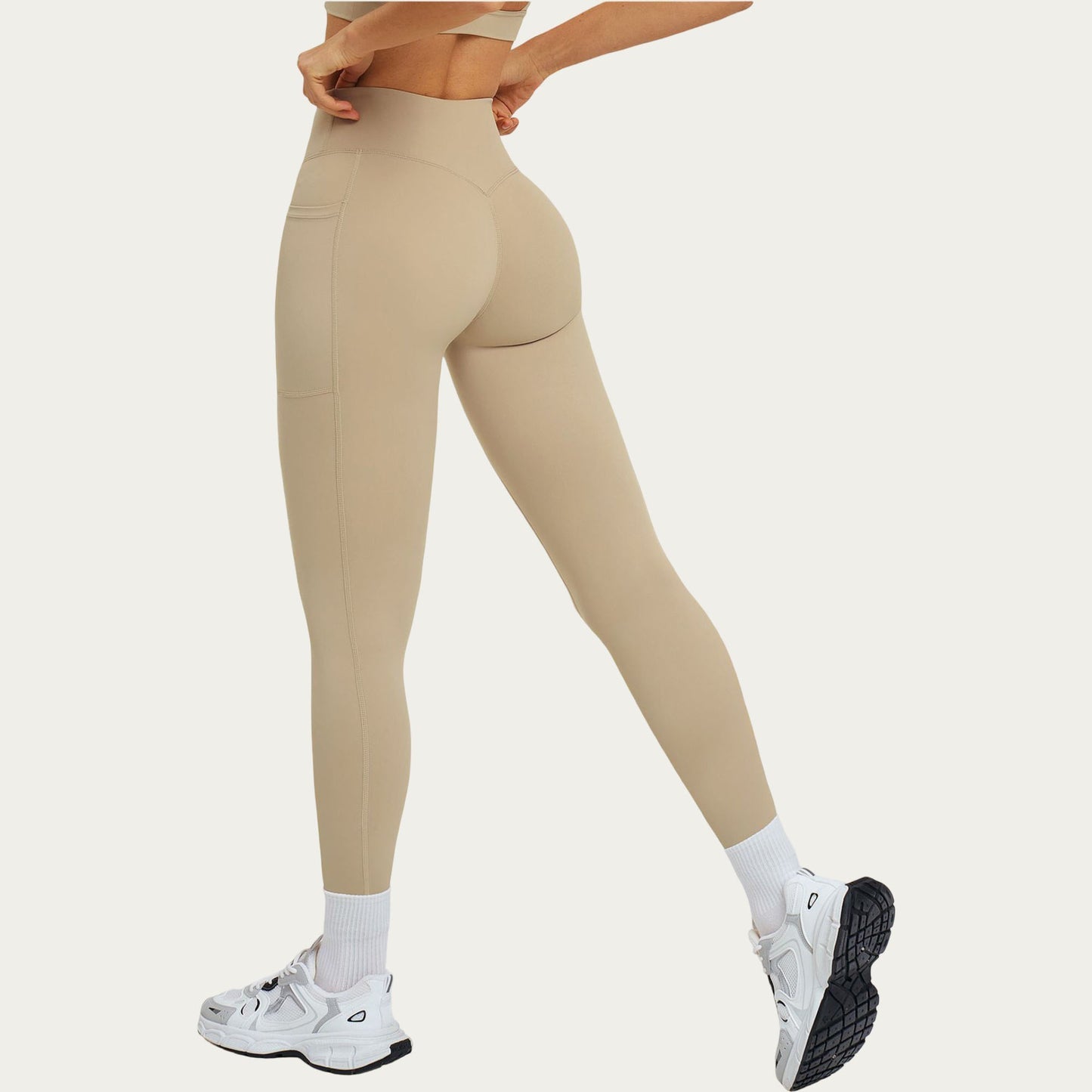 High Waist Crossover Workout Leggings Stretch Athletic Yoga Pants with Side Pocket