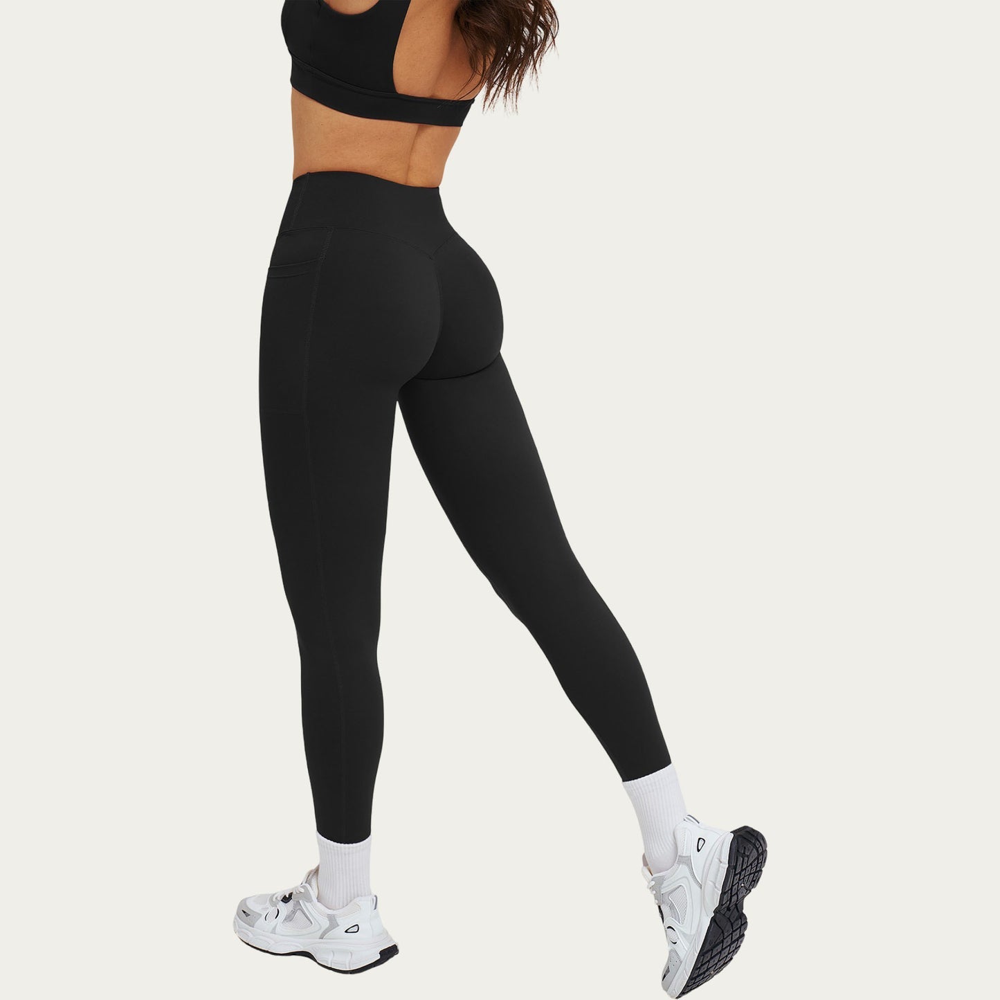High Waist Crossover Workout Leggings Stretch Athletic Yoga Pants with Side Pocket