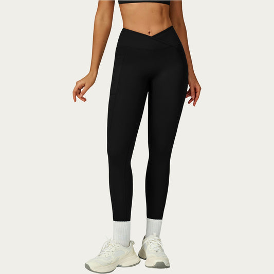 High Waist Crossover Workout Leggings Stretch Athletic Yoga Pants with Side Pocket