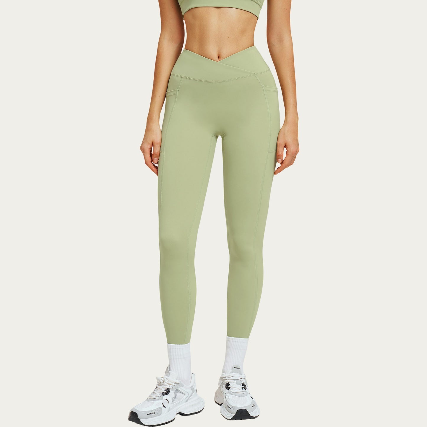 High Waist Crossover Workout Leggings Stretch Athletic Yoga Pants with Side Pocket